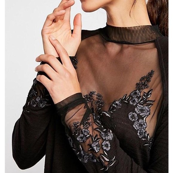 Free People Tops - Free People Saheli Embroidered Mesh Top NWT